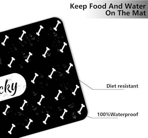 Personalized Dog & Cat Food Mat with Name | Waterproof PU Pet Bowl Mat | Non-Slip Rubber Bottom | Easy Clean | 3 Sizes (24"×16", 30"×20", 36"×24") (Dot) - color: Bone