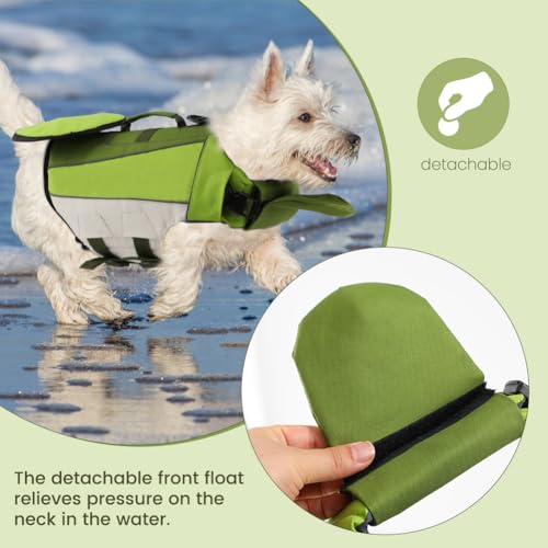 EMUST Life Jacket for Dogs, Adjustable Dog Life Vest for Swimming & Boating, Pet Safety Vest with Durable Rescue Handle and Reflective Stripes, Green, XL