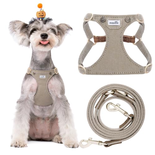 Puppytie Small Dog Harness with Multifunction Dog Leash,Lightweight Soft Adjustable No Choke Escape Proof Pet Harness Vest Pet Harness Vest,Denim Mocha Brown,S - color: Pocket-Brown, size: S
