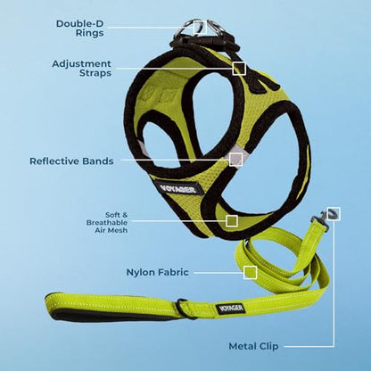 Voyager Step-in Air All Weather Mesh Harness and Reflective Dog 5 ft Leash Combo with Neoprene Handle, for Small, Medium and Large Breed Puppies by Best Pet Supplies - Green, XX-Small - color: Leash Harness Set (Lime), size: XXS (Chest: 11.5 - 13" * Fit C