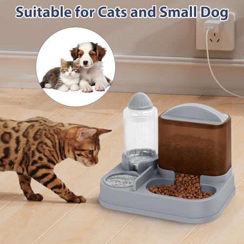 Yummy Sam Automatic Small Pet Feeder and Water Dispenser, 2 in 1 Gravity Cat Auto Pet Feeder and Waterer Set Feeder Dish for Small Medium Pets Dog Puppy Kitten (Brown·) - color: Brown·