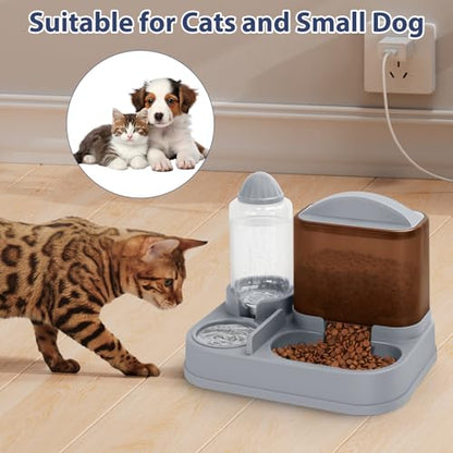 Yummy Sam Automatic Small Pet Feeder and Water Dispenser, 2 in 1 Gravity Cat Auto Pet Feeder and Waterer Set Feeder Dish for Small Medium Pets Dog Puppy Kitten (Brown·) - color: Brown·