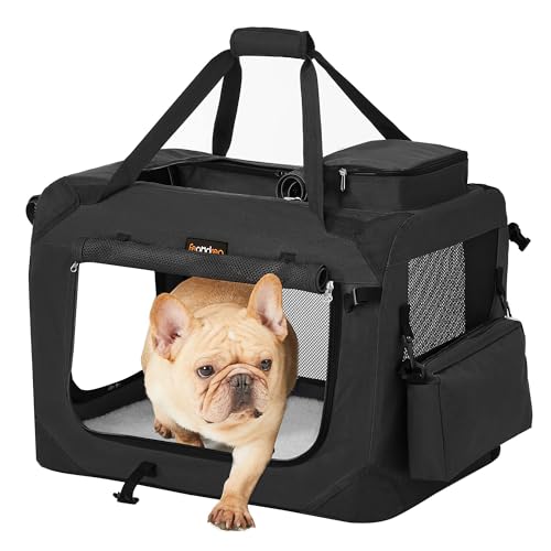 Feandrea 24 Inches Collapsible Soft Dog Crate, Portable Travel Dog Crate for Indoor and Outdoor Use, Dog Carrier Kennel with Safety Zippers, for Living Room, Car, Travelling, Camping, Black UPDC60H - color: Black, size: M（24.0"L x 16.5"W x 16.5"H）