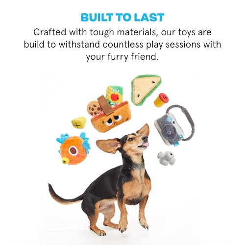 BarkBox Hide N' Squeak Dumpster Fire Dog Toy | 3-in-1 Plush Set with 2 Squeakers, Crinkle & Woven Strap | for Extra Small to Small Dogs - color: Dumpster Fire
