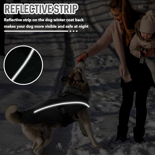 DENTRUN Warm Dog Winter Coat, Easy On Reflective Turtleneck Fleece Jacket | Adjustable buckle, easy on off, windproof & water-repellent, thick fleece snowsuit, outfit fits small to large breeds - color: Black, size: Medium