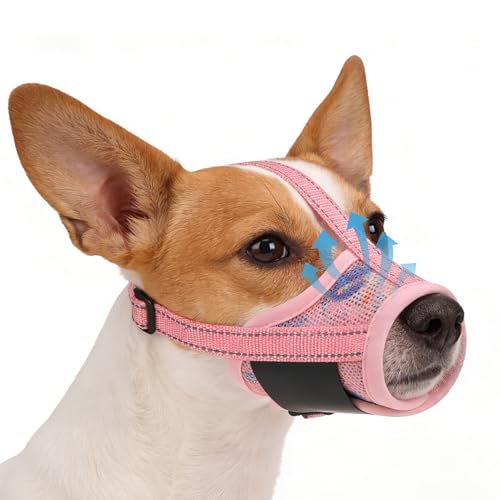PAWCHIE Dog Muzzle for Medium Dogs, Soft Air Mesh Muzzle Anti Biting Barking Chewing,Comfortable Mouth Guard Breathable Adjustable Loop Pets Muzzle for Medium Dogs,Allows Panting Drinking,Pink Donut M - size: M(Snout Cir: 5.51"-7.87")