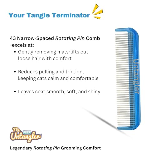 Cat Comb - 5" with ultra fine silky smooth rotating teeth for gentle mat clearing; 7" with dual-spaced teeth, SkyBlue - color: SkyBlue, size: 5"