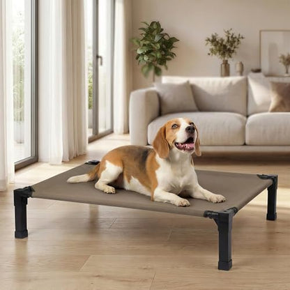 Niubya Elevated Outdoor Dog Bed, Cooling Elevated Pet Cot, Steel-Framed and Non-Slip Feet, Raised Dog Bed with Waterproof, Washable, Breathable Teslin Mesh, 42in - color: Brown, size: 42"L x 30"W x 8.5"H