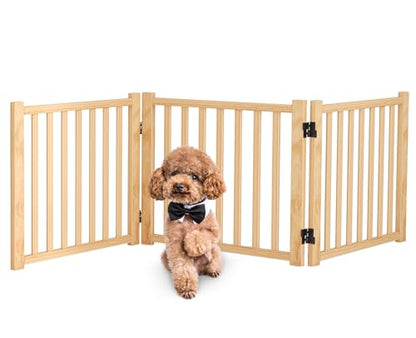 Freestanding Dog Gate Indoor, 16.9" H Wooden Foldable Dog Gates, No-Painted Portable Puppy Gate for Doorways Stairs-3 Panels - size: 【3 Panels】H:16.9"