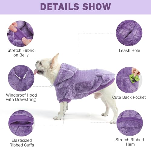 SCENEREAL Fleece Dog Sweaters Hoodie for Small Medium Large Dogs Girls Boys, Plush Fuzzy Dog Clothes Hoodies with Leash Hole, Winter/Fall Puppy Cold Weather Coat, Sherpa Hooded Sweatshirt, Purple M - color: Purple, size: Medium