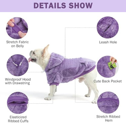 SCENEREAL Fleece Dog Sweaters Hoodie for Small Medium Large Dogs Girls Boys, Plush Fuzzy Dog Clothes Hoodies with Leash Hole, Winter/Fall Puppy Cold Weather Coat, Sherpa Hooded Sweatshirt, Purple M - color: Purple, size: Medium