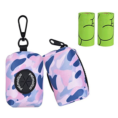 Petmolico Dog Poop Bag Holder Leash Attachment, Waste Bag Dispenser Zippered Pouch, Fits Any Leash, Includes Free Roll of Bags, 2 Pack - Blue Pink Camouflage - color: Blue Pink Camouflage