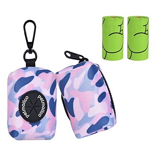 Petmolico Dog Poop Bag Holder Leash Attachment, Waste Bag Dispenser Zippered Pouch, Fits Any Leash, Includes Free Roll of Bags, 2 Pack - Blue Pink Camouflage - color: Blue Pink Camouflage