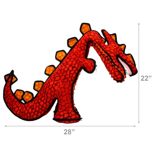 TUFFY - World's Tuffest Soft Dog Toy - Dinosaur Destructosaurus - Multiple Layers. Made Durable, Strong & Tough. Interactive Play (Tug, Toss & Fetch). Machine Washable & Floats - color: Red Destructosaurus Dinosaur