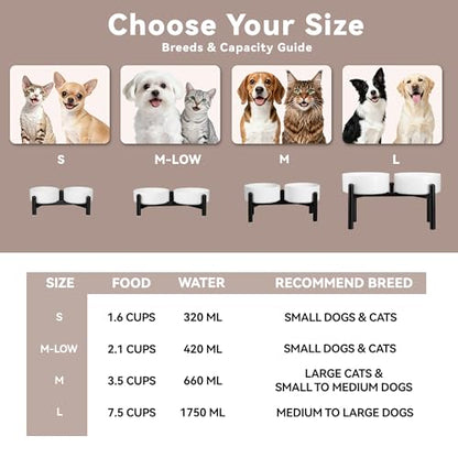 Dog Bowls Elevated - Ceramic Raised Dog Bowl with Non Slip Steel Stainless Stand - No Spill and Heated Feeding Station - Food and Water Dish Set for Medium to Large Pet - Each Holds 7.5 Cups – White - color: White, size: 2 Bowls - 7.5 Cups Each