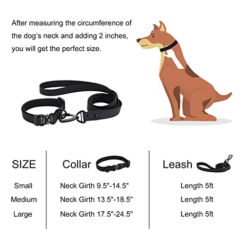 Waterproof Dog Collar and Leash Set Adjustable Quick Release Buckle Collar Leash for Small Medium Large Dogs (Medium, Black)