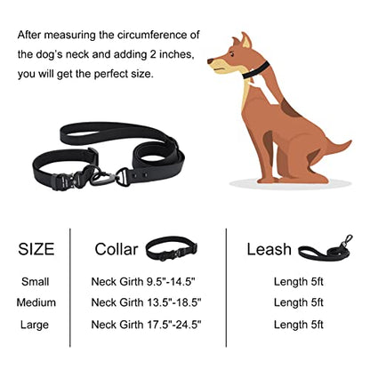 Waterproof Dog Collar and Leash Set Adjustable Quick Release Buckle Collar Leash for Small Medium Large Dogs (Medium, Black)