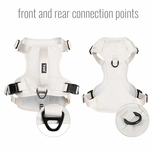 TUG Dog Harness with 2 Leash Connection Points | Adjustable, Padded, Lightweight | Handle on Back | No-Pull Front Clip (Small, Cream) - color: Cream - Basic Harness, size: Small