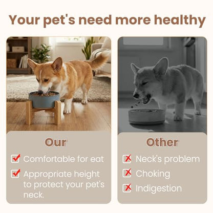 hjn Elevated Ceramic Dog Bowl with Bamboo Stand, Raised Pet Feeding Station for Small Medium Dogs Cats, Modern Design with Anti-Slip Base (White Gray, 3.6Cup) - color: White Gray, size: 3.6Cup