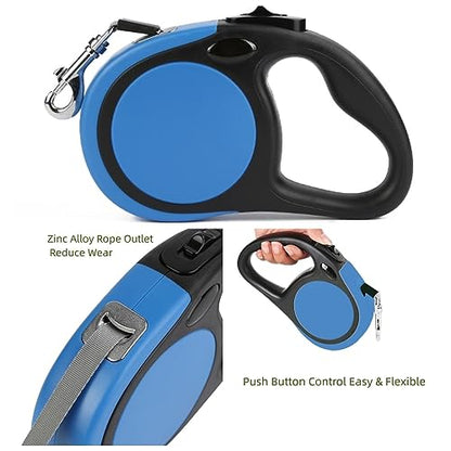 Dual Retractable Dog Leash Small Breed (Up to 44 Lbs Each) - 18.5 FT Extendable Double Headed Pet Leash with Poop Bags, Non Slip Grip - One Button Break & Lock, 360° Tangle-Free (Blue, Medium) - color: Blue, size: Medium