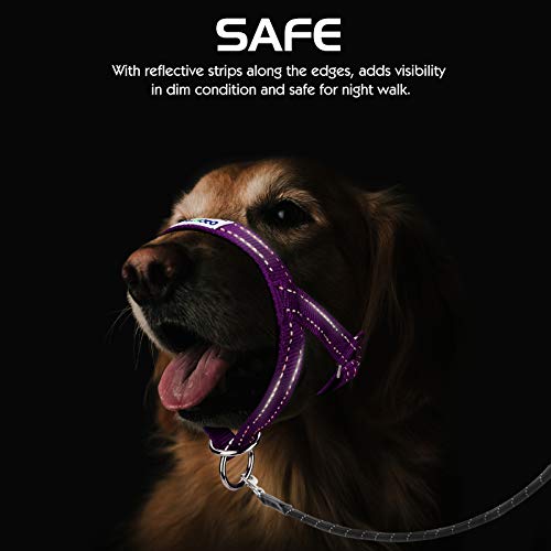 Pawaboo Dog Muzzle, Head Halter Collar for Dogs, Pet Dogs Nylon Reflective Adjustable Loop Anti-Biting Barking Control Easy Fit Dog Stops Pulling Head Leash, Medium Size, Purple - color: Purple, size: Medium