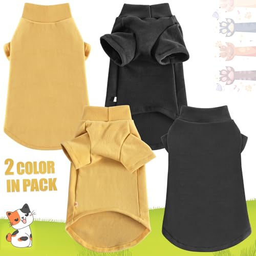 Idepet Sphynx Cats Sweater 2 Pack,Turtleneck Hairless Cat Shirt Soft and Warm Kitten Clothes with Sleeves Pullover Pet Winter Pajamas Jumpsuit for Cat Puppy (Black&Yellow, Large) - color: Black&Yellow, size: Large