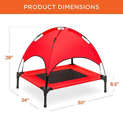 Best Choice Products 30in Elevated Cooling Dog Bed, Outdoor Raised Mesh Pet Cot w/Removable Canopy Shade Tent, Carrying Bag, Breathable Fabric - Red - color: Red, size: 30in