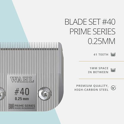 Wahl Pro Animal Prime Series Blades - Professional Fine Tooth Pet Clipper for Horse, Cat & Dog Grooming - Made from High-Carbon Steel - #40, 0.25mm - size: #40