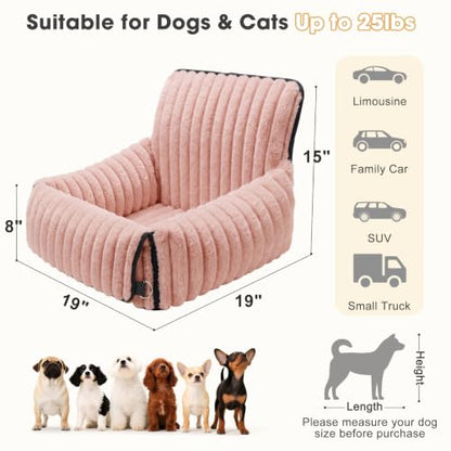 MIXJOY Dog Car Seat for Small/Medium Dogs up to 25 lbs, Multi-Functional Dog Carrier for Car with Detachable Washable Cover, Pet Travel Bed with Clip-On Safety Leash, Pink - color: Pink