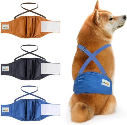 Idepet Belly Bands for Male Dogs with Suspender Detachable, 3 Pack Male Dog Belly Bands Washable Doggie Boy Diapers Reusable Male Pee Wraps for Small Medium Dog (XX-Large) - size: XX-Large