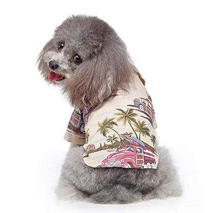 Tangpan Summer Pet Daisy Hawaiian Beach Plaid Print Shirts Clothes for Dog Beige M - color: Beige, size: Medium