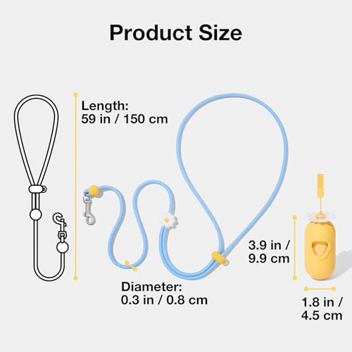 VETRESKA Crossbody Hands Free Dog Leash, 5FT Adjustable Rope Leash for Small Medium Dogs, Waist Multifunctional Leashes for Walking, No Pull Dog Leashes with Bag Dispenser, 2 in 1 Walk Set (Daisy) - color: Daisy Blue