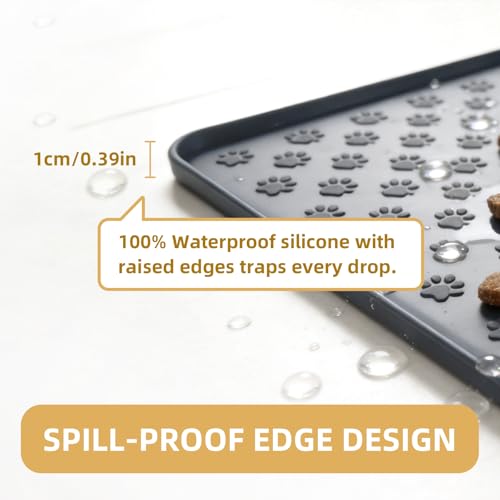 Silicone Dog Food Mat, 100% Waterproof Pet Feeding Mat with Raised Edge, Non-Slip Bowl Placemat for Cats & Dogs, Pets Accessories, 18.3” x 11.4” - color: 18.3" x 11.4" Black