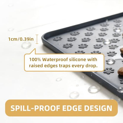 Silicone Dog Food Mat, 100% Waterproof Pet Feeding Mat with Raised Edge, Non-Slip Bowl Placemat for Cats & Dogs, Pets Accessories, 18.3” x 11.4” - color: 18.3" x 11.4" Black