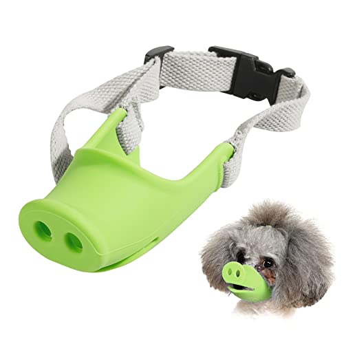 HOWWFALY Silicone Dog Muzzle, Soft Muzzle for Small Medium Dogs Poodle Corgi Dachshund，Pig Mouth Shape Breathable Dog Mouth Covers to Prevent Bite Chew and Call with Adjustable Strap (Green, Small) - size: Small