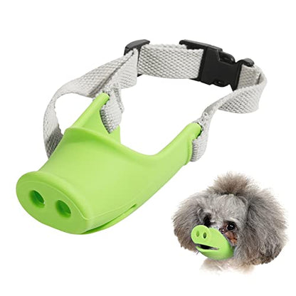 HOWWFALY Silicone Dog Muzzle, Soft Muzzle for Small Medium Dogs Poodle Corgi Dachshund，Pig Mouth Shape Breathable Dog Mouth Covers to Prevent Bite Chew and Call with Adjustable Strap(Green, Medium) - size: Medium