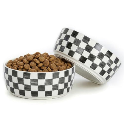 6.4 inch Ceramic Hand Painted Basic Dog Bowl Set of 2 with Anti-Skid Rubber Base, Food and Water Bowls for Small Pets,Black - color: Black