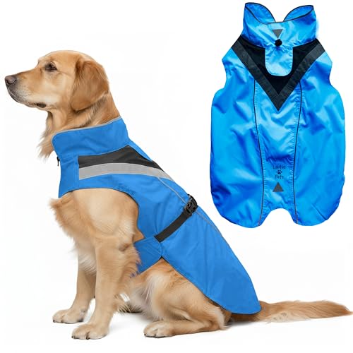 Waterproof Dog Rain Coat, Reflective Safety Strips & Leash Hole – Lightweight Adjustable Jacket for Medium Breeds - XXL, Blue - color: Blue, size: XX-Large