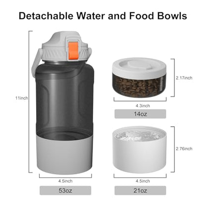 Cibaabo 53oz Large Dog Water Bottle with Water & Food Bowl, 3-in-1 Portable Pet Feeding & Hydration Dispenser for Large Dogs & Humans, Leak-Proof Tritan Bottle for Hiking, Camping, Walking, Car Trips - color: White