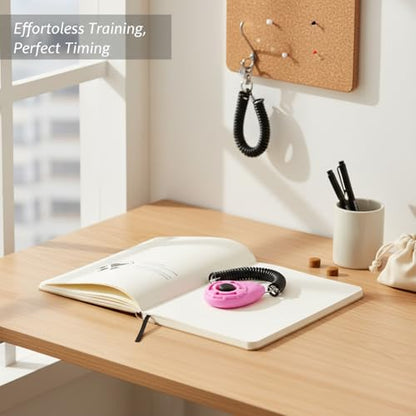 Dog Training Clicker with Wrist Strap - Ergonomic Mechanical Sound Signal for Obedience & Trick Training, Durable PP Plastic (1 Pack) - color: Pink