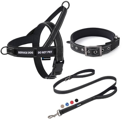 Annchwool No Pull Dog Harness,Heavy Duty Reflective Collar & Leash Set-Dog Leash with Double Handle & Car Seatbelt Clip-Easy Control for Walking Training Medium Large Size Dogs(Black,S) - color: Black, size: S