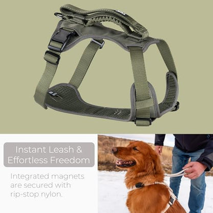 TUG Grab Dog Harness | Integrated Traffic Leash Magnetically Attached for Quick Control (Large/Green) - color: Green - Grab Harness, size: Large