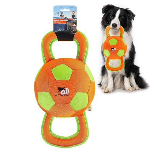 ALL FOR PAWS Dog Ball with Handles, Dog Toy with Squeaker, Interactive Tug of War Ball Toy for Medium and Large Dogs, Outdoor Ball Toys for Fetch & Tug Play, 15.7 x 7.9 x 7.9 Inch - color: Large size (7.9")