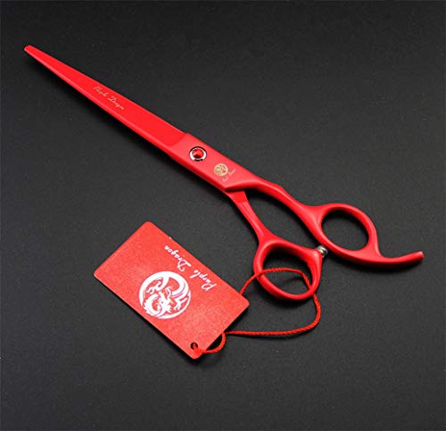 Purple Dragon Professional 7.0 inch 4PCS Pet Grooming Scissors Kit Japan Premium Steel Straight & Curved & Thinning Blade Dog Hair Cutting Shears Set with Case - color: Red
