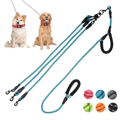 Dual Dog Leash, 360° Anti-Tangle, No Pull, Double Handle & Reflective Double Dog Leash – Perfect for Small/Medium Dogs - color: Blue, size: 3 Way