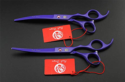 Purple Dragon Professional 7.0 inch 4PCS Pet Grooming Scissors Kit Japan Premium Steel Straight & Curved & Thinning Blade Dog Hair Cutting Shears Set with Case - color: Violet