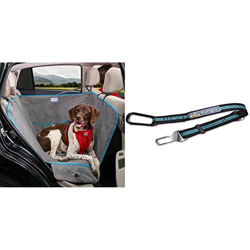 Kurgo Wander Dog Hammock Style Seat Cover, 27.5" Wide, Heather Charcoal Grey, Model:K01783 & Direct to seat Belt Tether for Dogs, Blue