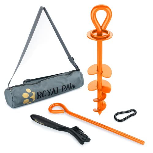 ROYAL-PAW Dog Tie Out Stake - for Large Dogs up to 210 lbs - Heavy Duty Dog Stake for Yard, Beach & Camping Outside - Best in Ground Anchor for a Dog Cable, Leash, Lead Tether (1, Royal Orange) - color: Royal Orange