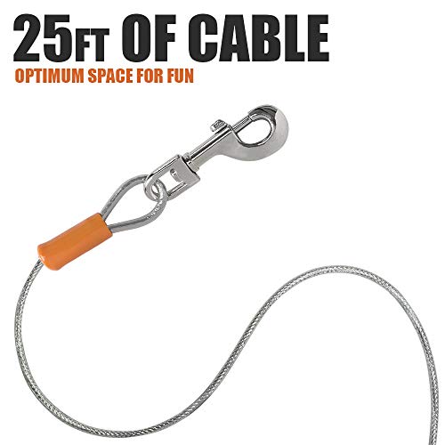 BV Dog Tie Out Cable 25 Feet - Heavy Duty Dog Lead up to 90 Pounds - Reflective & Rust-Free with Quick Release Swivel Clips & 360° Rotating Clasp - Tangle-Free Dogs Runner for Yard (Silver, Single) - color: 90lbs/ 25ft/ Silver, style: Single
