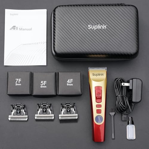 Dog Clippers for Grooming Thick Heavy Coats, Professional 2-Speed Pet Hair Trimmers, Cordless Rechargeable Dog Grooming Kit with 4 Interchangeable Stainless Steel Blades (1/3/6/9mm), Low Noise Shaver